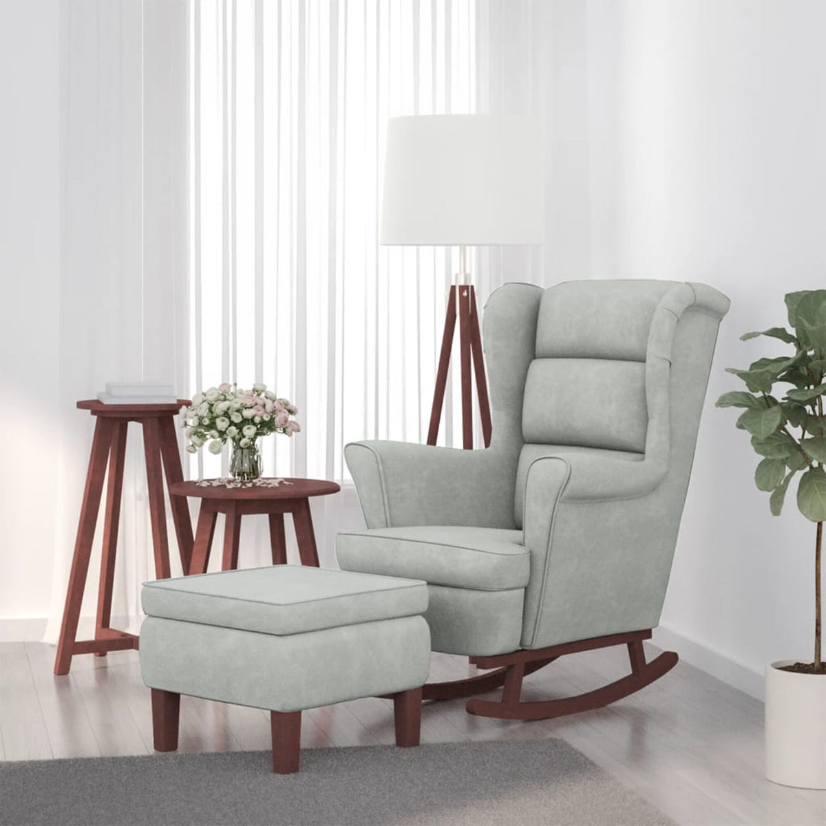 Fauteuil à bascule à oreilles Bascova gris clair avec repose-pieds - vue 1