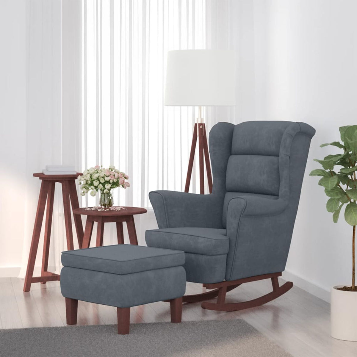 Fauteuil à bascule à oreilles Bascova gris foncé avec repose-pieds - vue 1