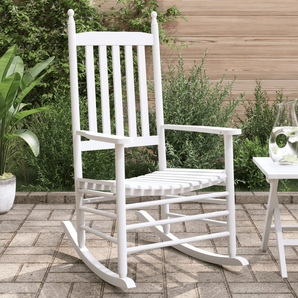 Fauteuil à bascule jardin bois Bascova Blanc, lot de 2 chaises - vue 2