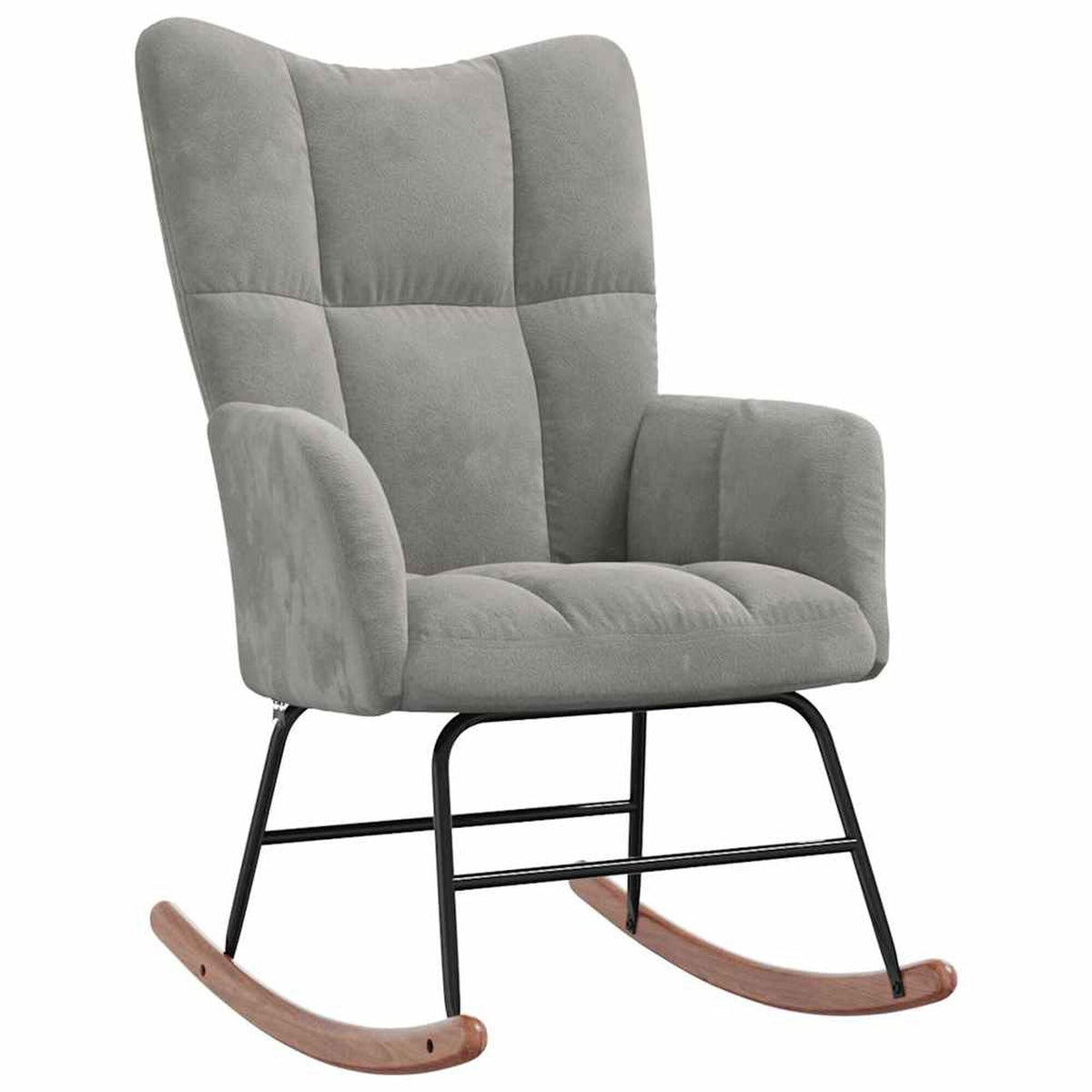 Fauteuil à bascule scandinave en velours Bascova gris clair, sans repose-pieds
