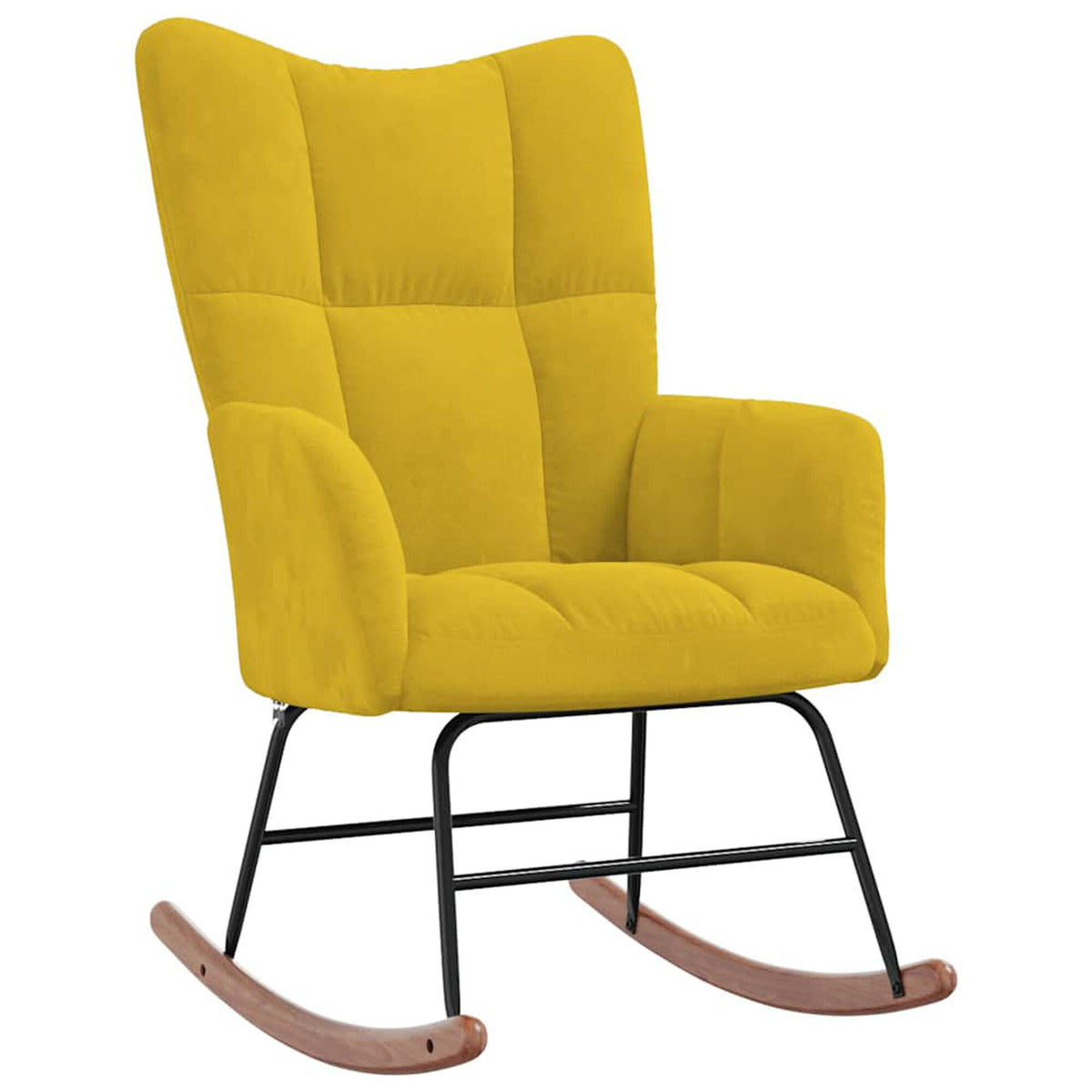 Fauteuil à bascule scandinave en velours Bascova jaune, sans repose-pieds