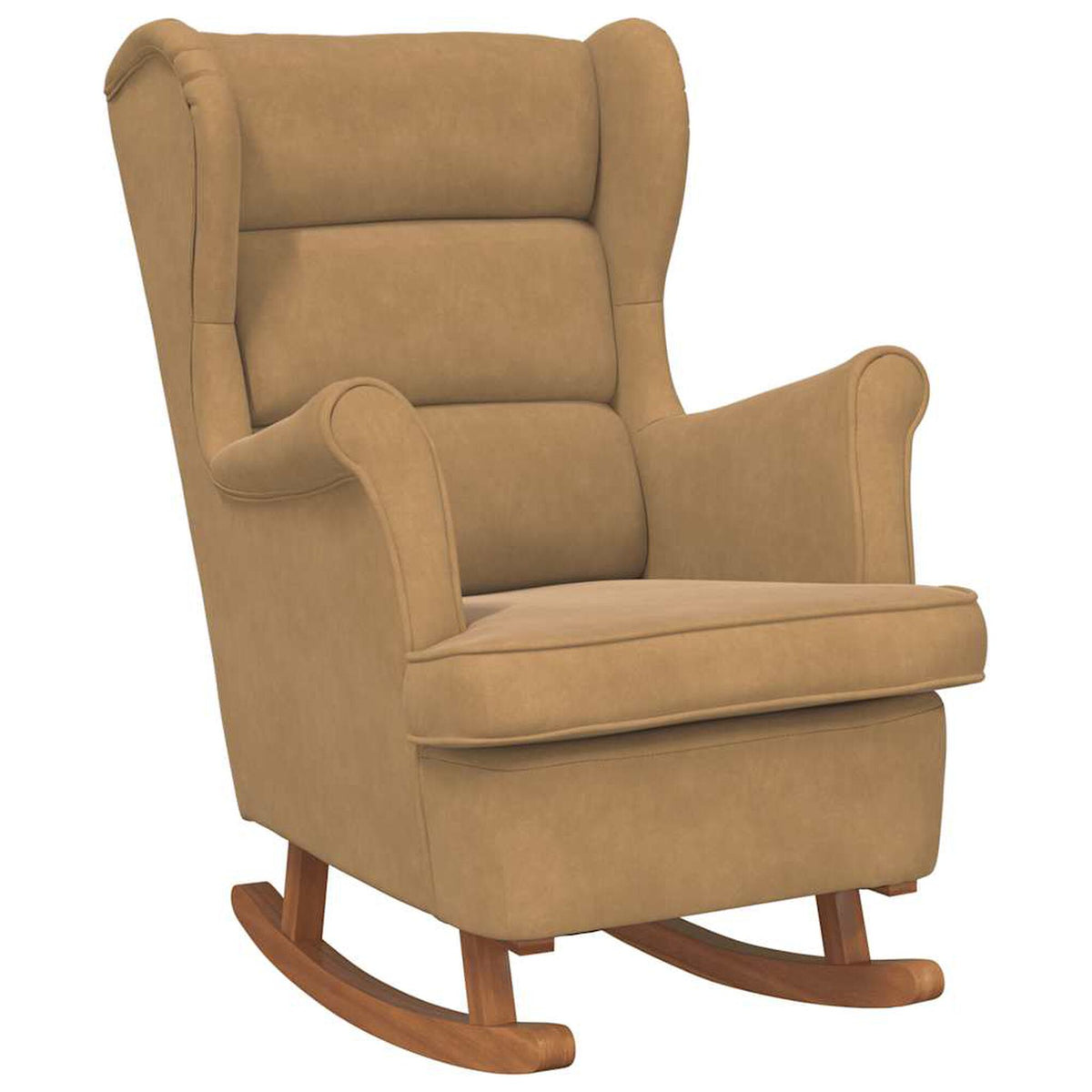 Fauteuil à bascule à oreilles en velours Bascova marron, sans repose-pieds