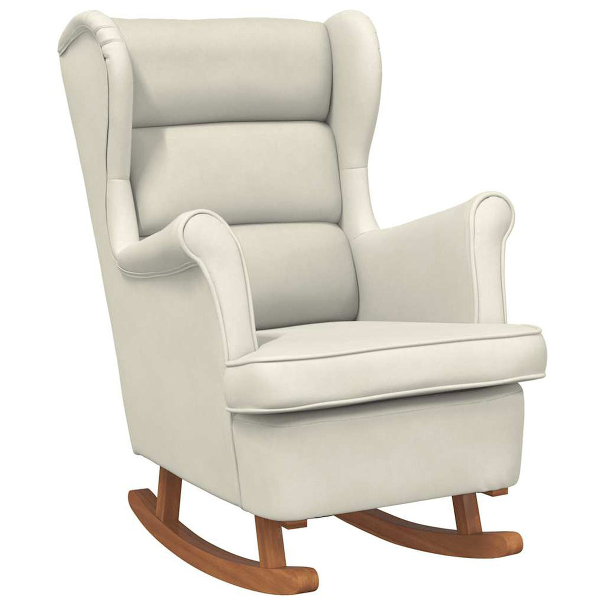 Fauteuil à bascule à oreilles en velours Bascova crème, sans repose-pieds