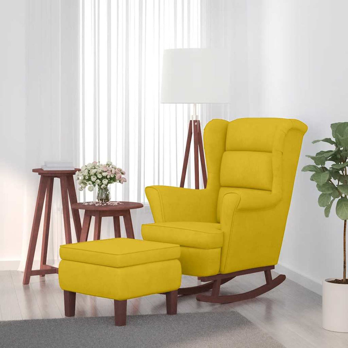 Fauteuil à bascule à oreilles Bascova jaune avec repose-pieds - vue 1