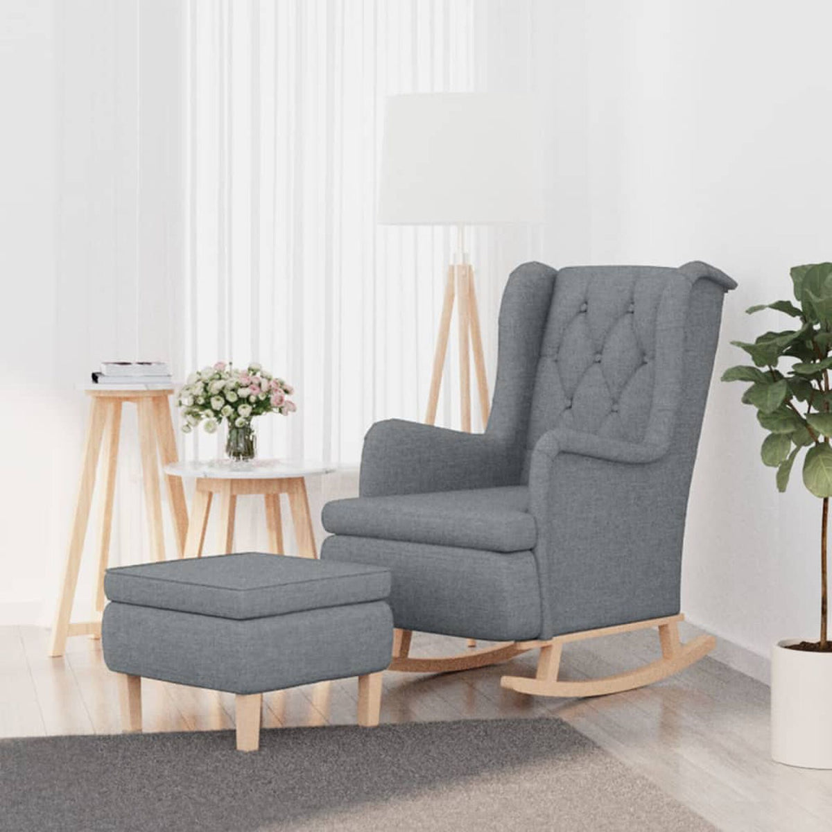 Fauteuil à Bascule Chesterfield Capitonné en Tissu avec Tabouret — Bascova