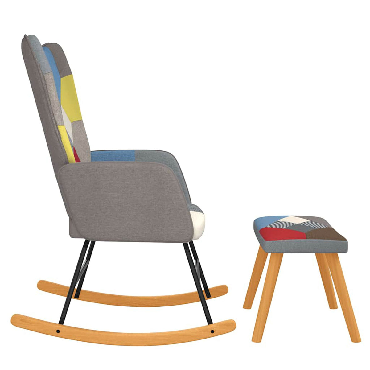 Fauteuil à bascule patchwork Bascova gris avec tabouret - vue 4