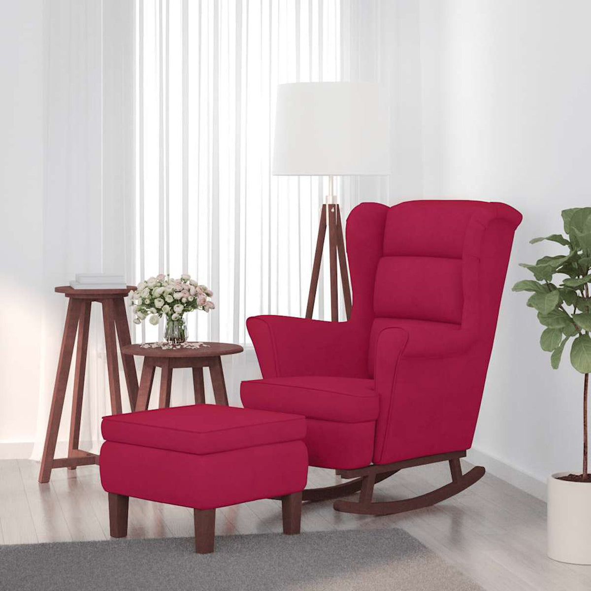 Fauteuil à bascule à oreilles Bascova rouge bordeaux avec repose-pieds - vue 1