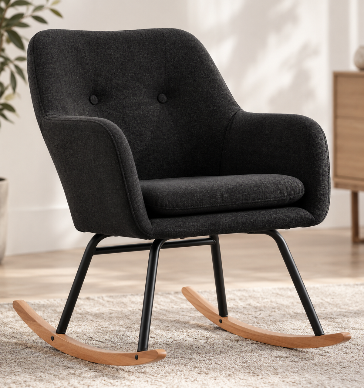 Fauteuil à Bascule en Tissu Noir | Bascova