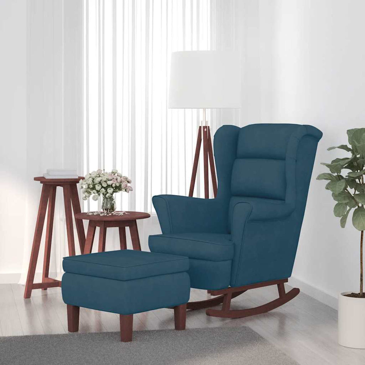 Fauteuil à bascule à oreilles Bascova bleu avec repose-pieds - vue 1