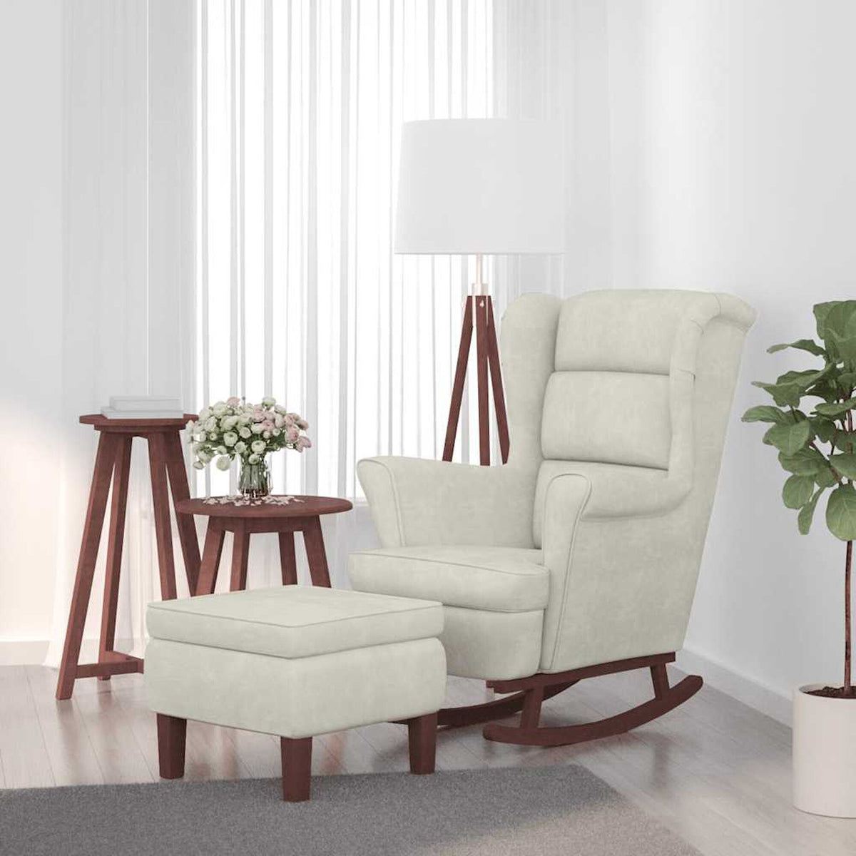 Fauteuil à bascule à oreilles Bascova crème avec repose-pieds - vue 1