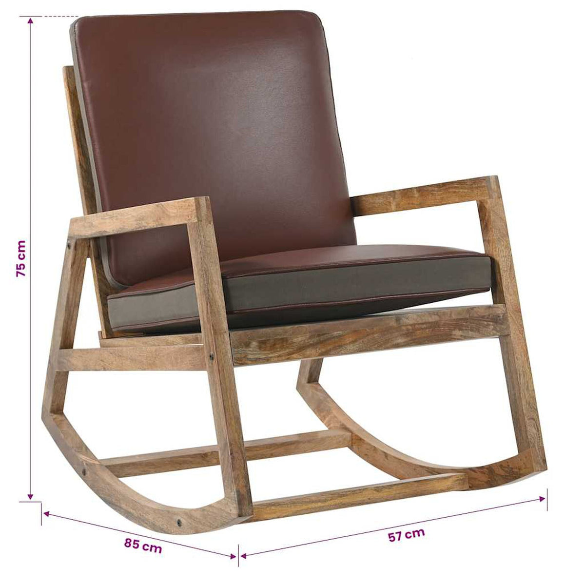 Fauteuil à bascule cuir et bois de manguier Bascova - vue 12
