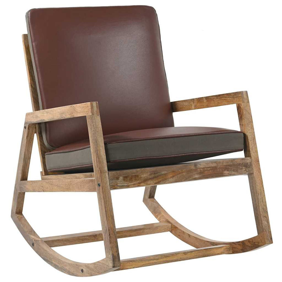 Fauteuil à bascule cuir et bois de manguier Bascova - vue 1