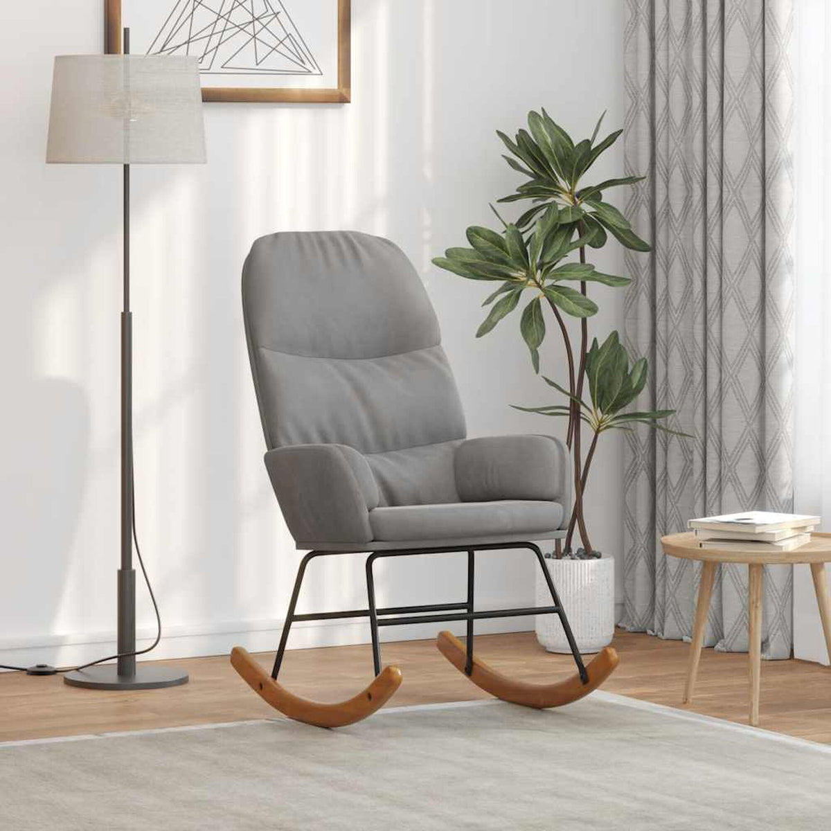 Fauteuil à bascule velours dossier haut Bascova Gris clair - vue 2