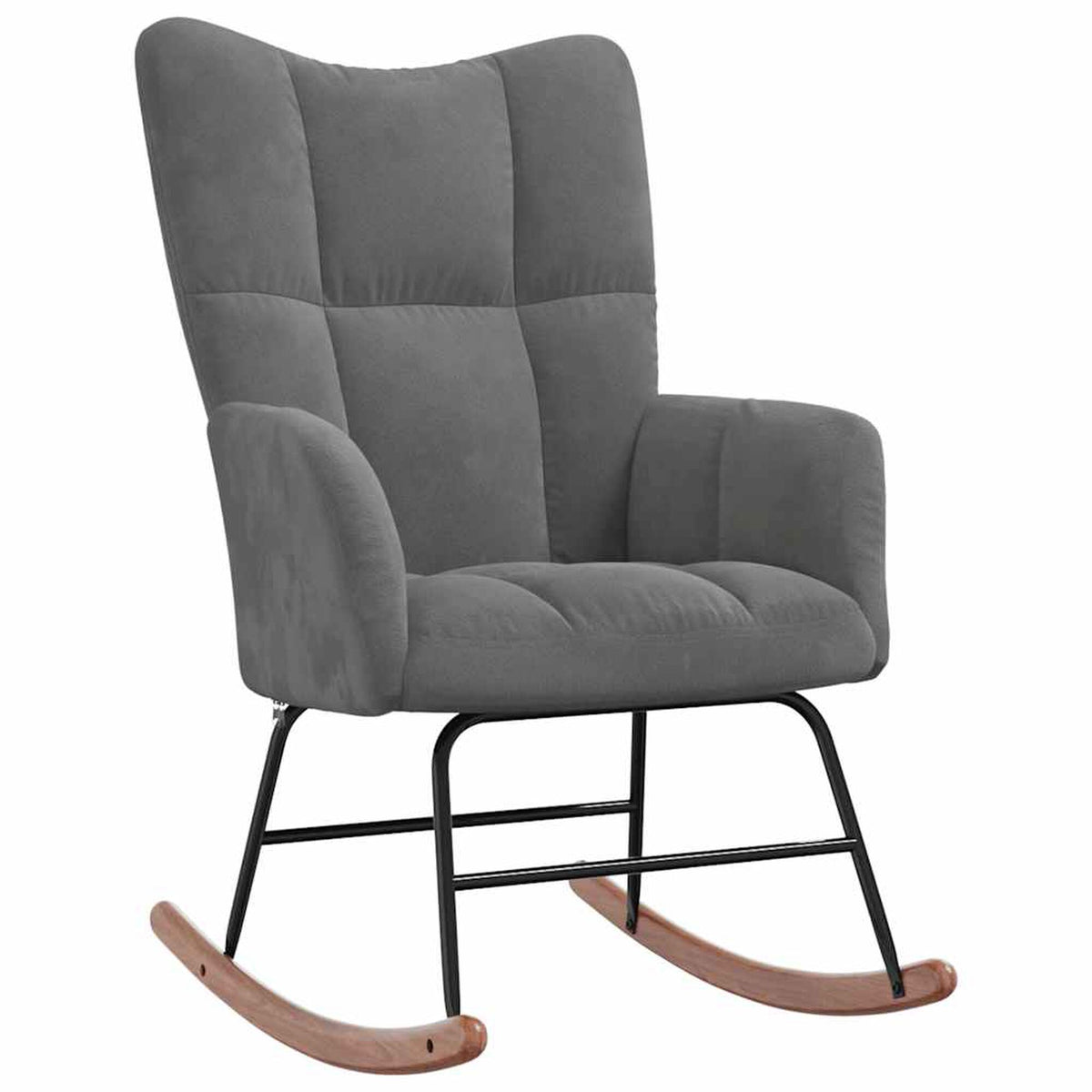 Fauteuil à bascule scandinave en velours Bascova gris foncé, sans repose-pieds