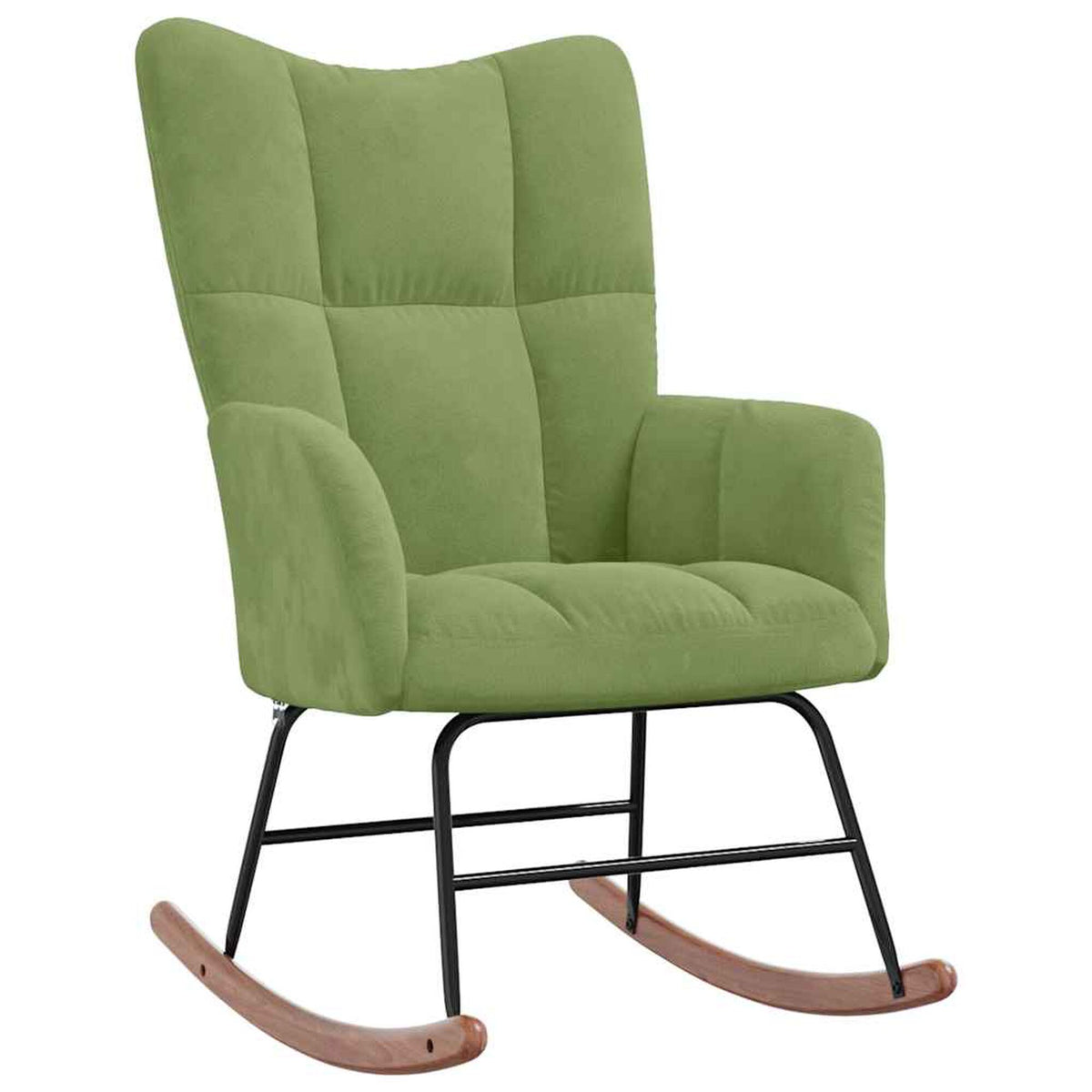 Fauteuil à bascule scandinave en velours Bascova vert, sans repose-pieds