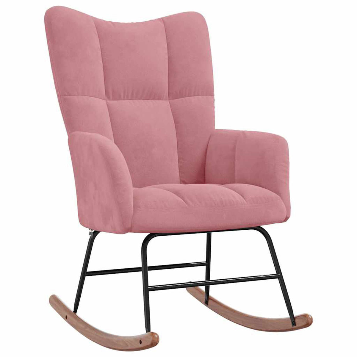 Fauteuil à bascule scandinave en velours Bascova rose, sans repose-pieds