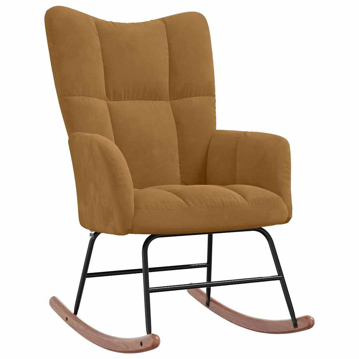 Fauteuil à bascule scandinave en velours Bascova marron, sans repose-pieds