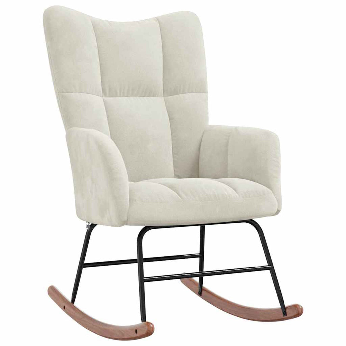 Fauteuil à bascule scandinave en velours Bascova blanc, sans repose-pieds