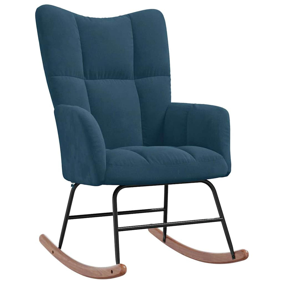 Fauteuil à bascule scandinave en velours Bascova bleu, sans repose-pieds