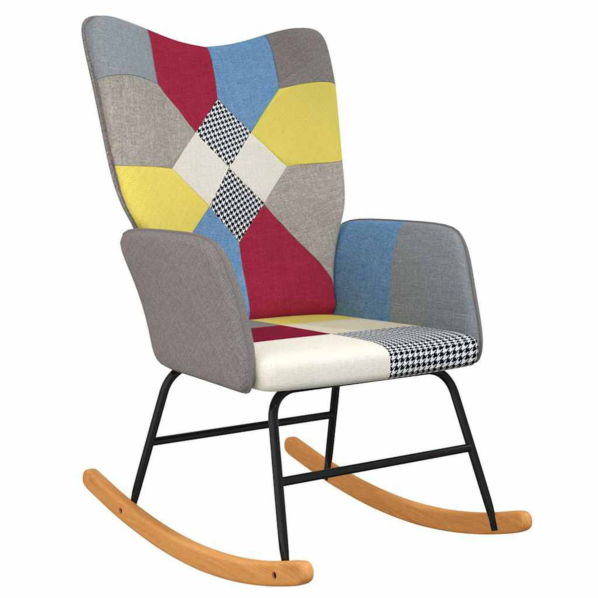 Fauteuil à bascule patchwork Bascova gris, sans tabouret