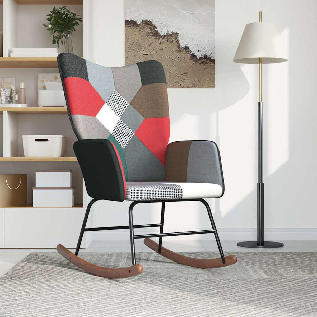 Fauteuil à bascule patchwork Bascova noir, sans tabouret