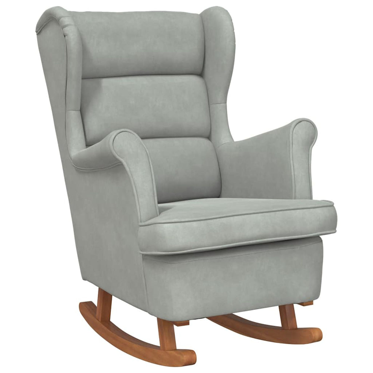 Fauteuil à bascule à oreilles en velours Bascova gris clair, sans repose-pieds