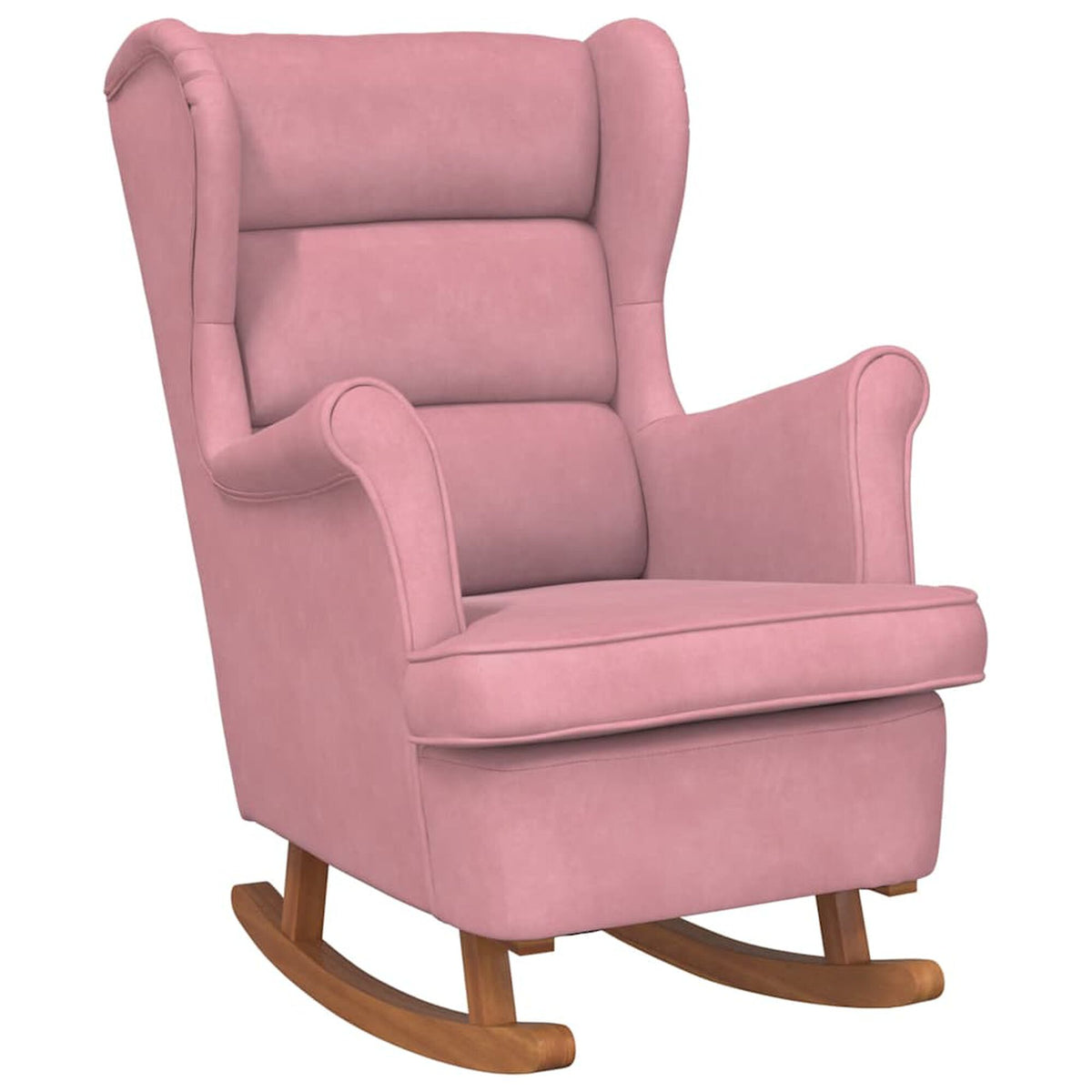 Fauteuil à bascule à oreilles en velours Bascova rose, sans repose-pieds