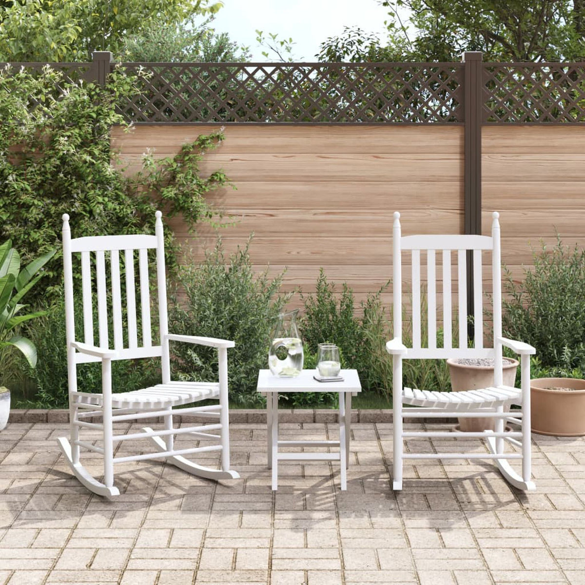 Fauteuil à bascule jardin bois Bascova Blanc, lot de 2 chaises - vue 3