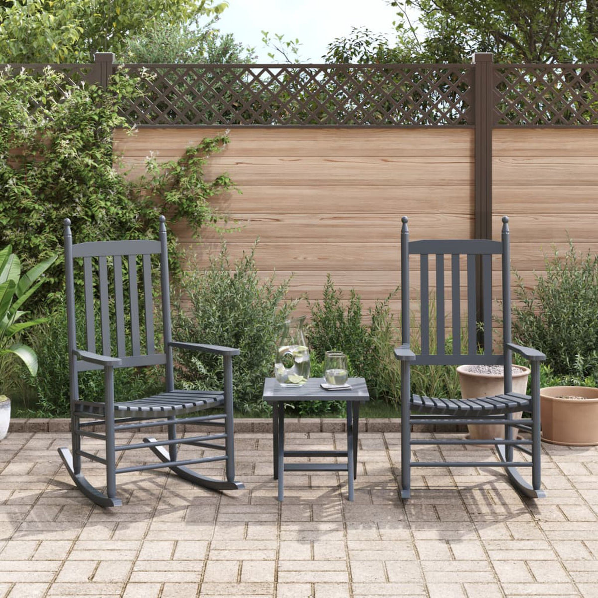 Fauteuil à bascule jardin bois Bascova Gris, lot de 2 chaises - vue 3