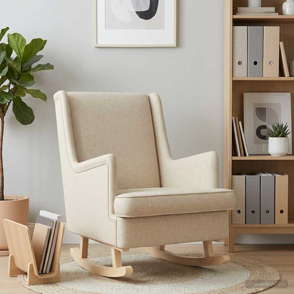 Fauteuil à bascule enveloppant en tissu Bascova crème - vue 3