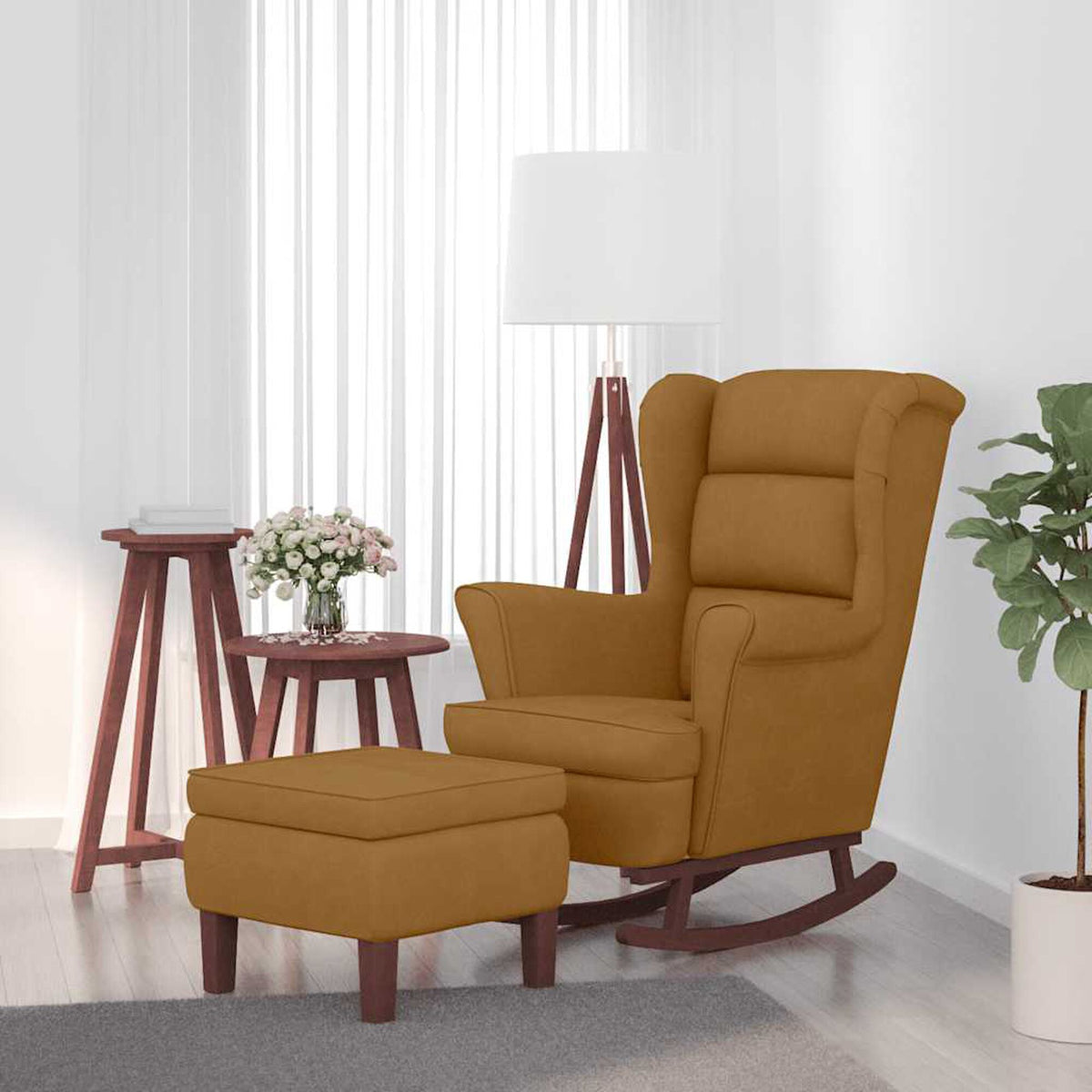 Fauteuil à bascule à oreilles Bascova marron avec repose-pieds - vue 1