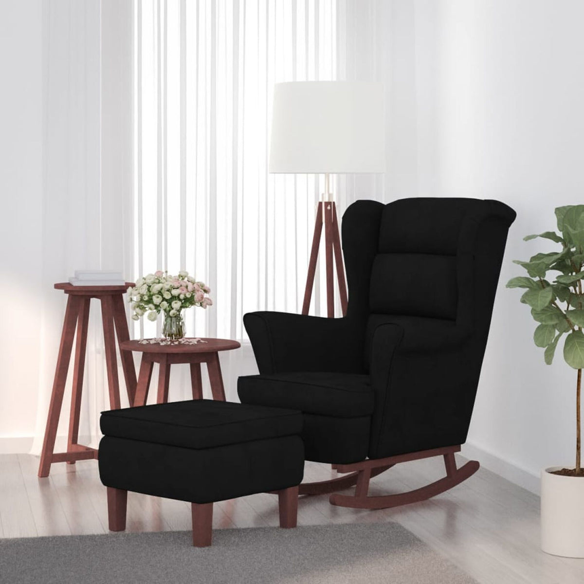 Fauteuil à bascule à oreilles Bascova noir avec repose-pieds - vue 1