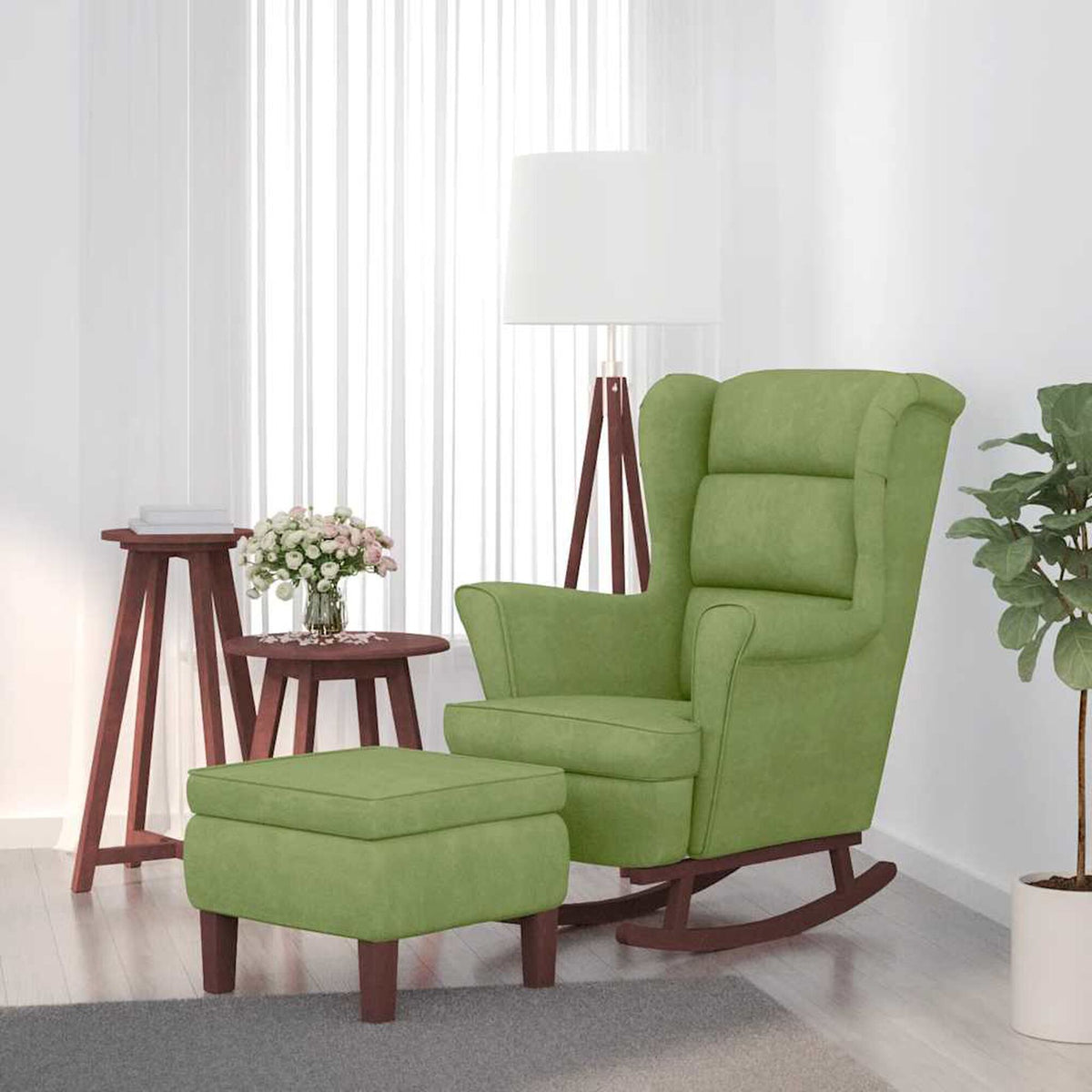 Fauteuil à Bascule en Velours & Repose-Pieds — Bascova