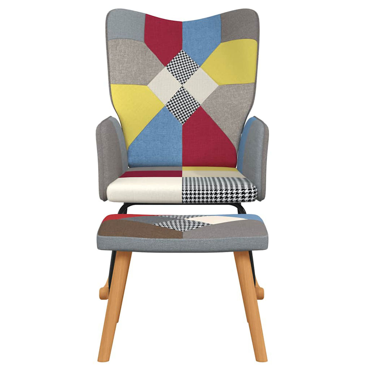 Fauteuil à bascule patchwork Bascova gris avec tabouret - vue 3