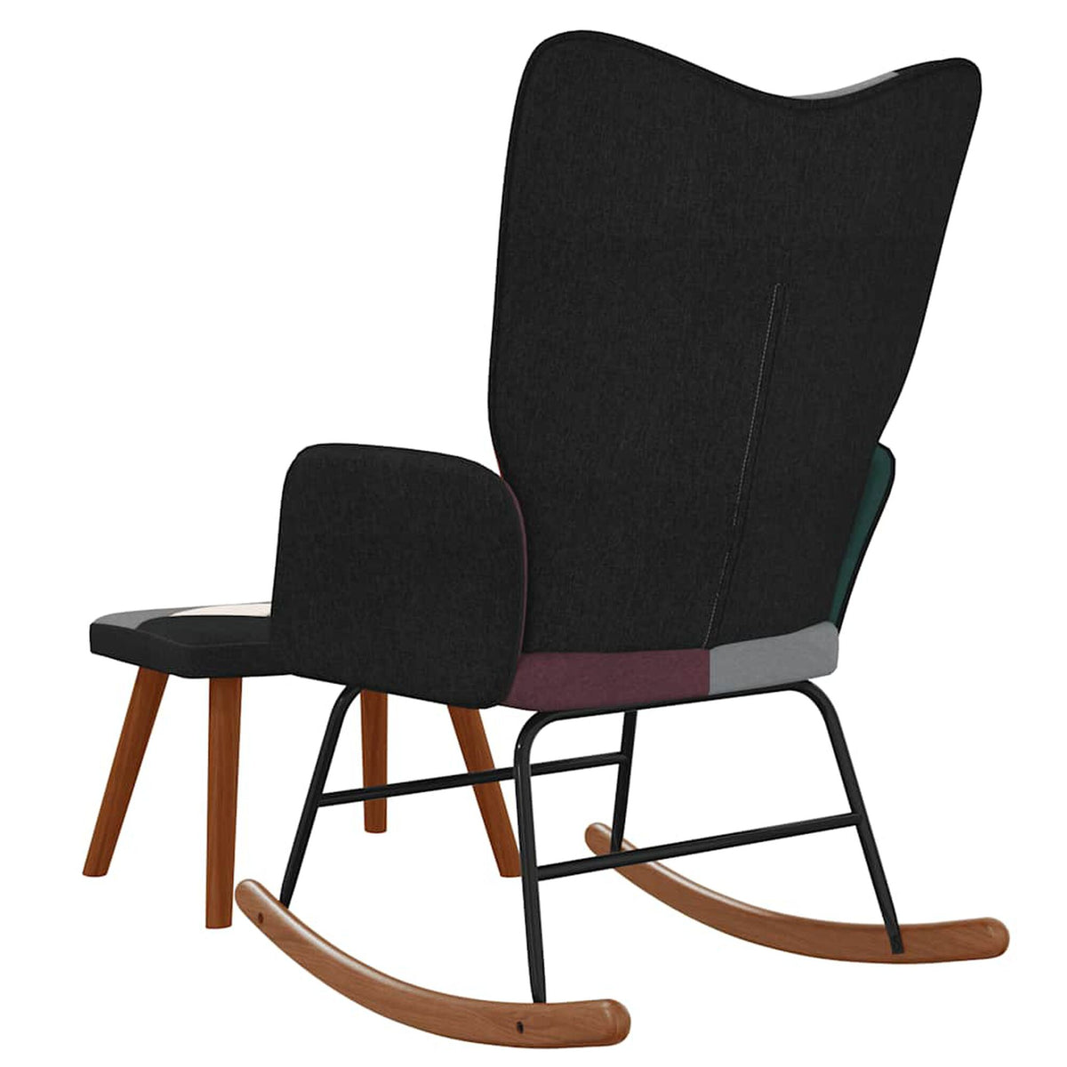 Fauteuil à bascule patchwork Bascova noir avec tabouret - vue 5