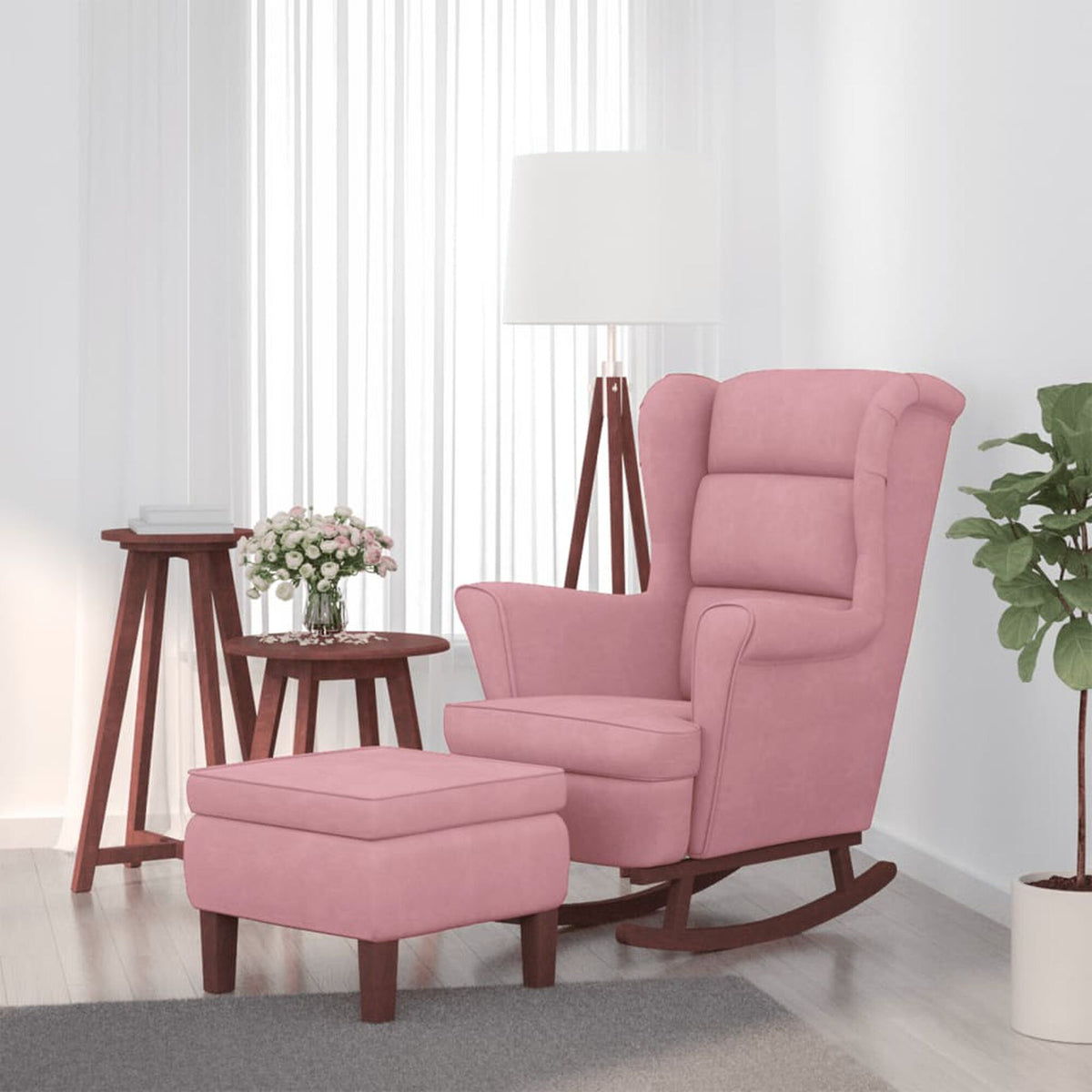Fauteuil à bascule à oreilles Bascova rose avec repose-pieds - vue 1